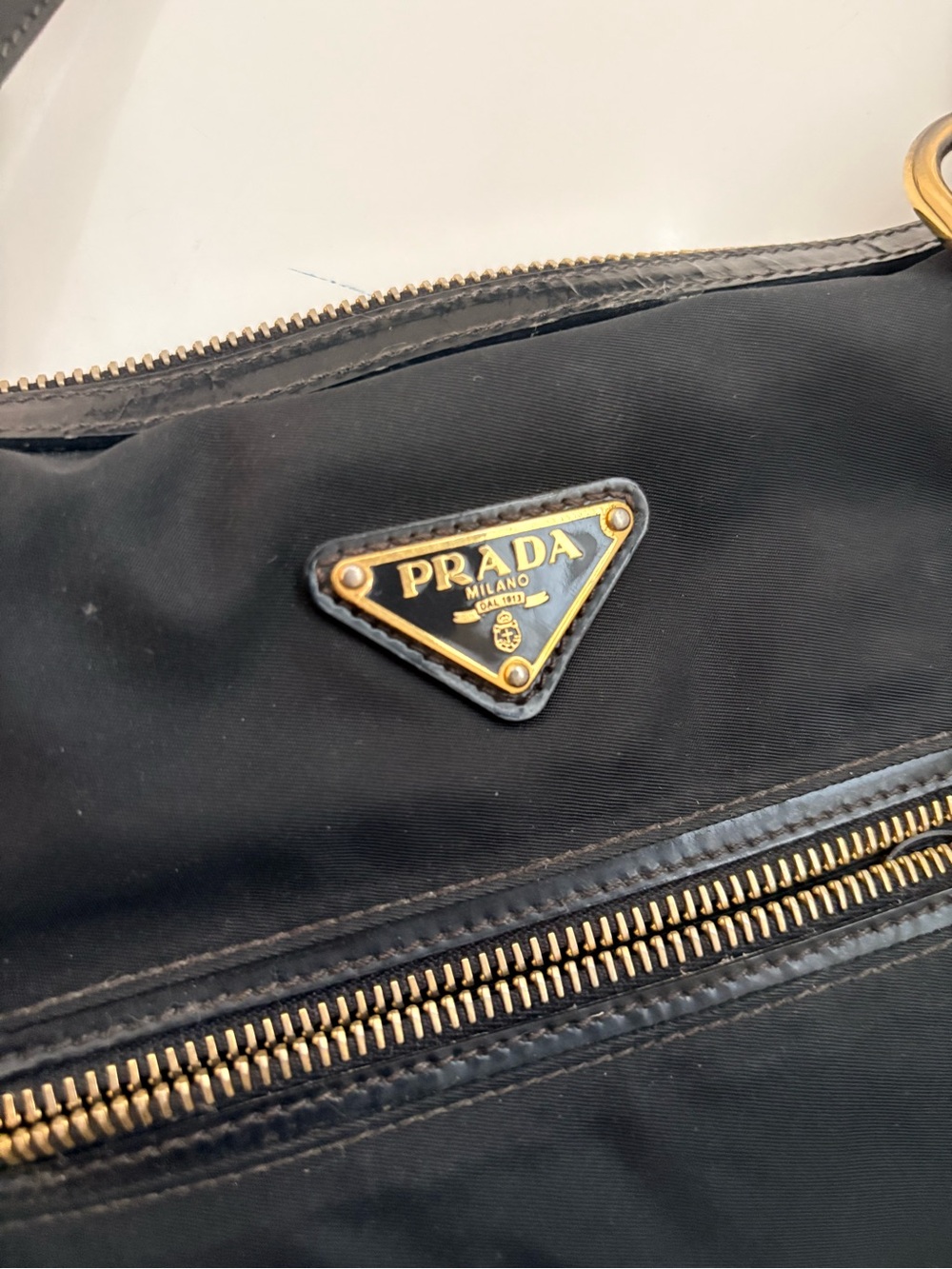 Prada Black Nylon Messenger Bag with Gold-Tone Logo